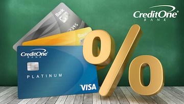 A selection of credit cards with a percentage sign indicating credit card interest rate